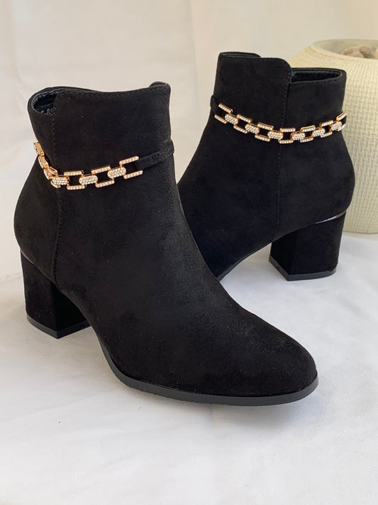 Black velvet with chain boots